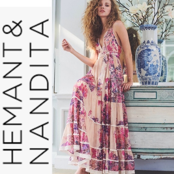 hemant & nandita metallic maxi dress Hemant & Nandita Metallic Maxi Tassel Kaftan Dress